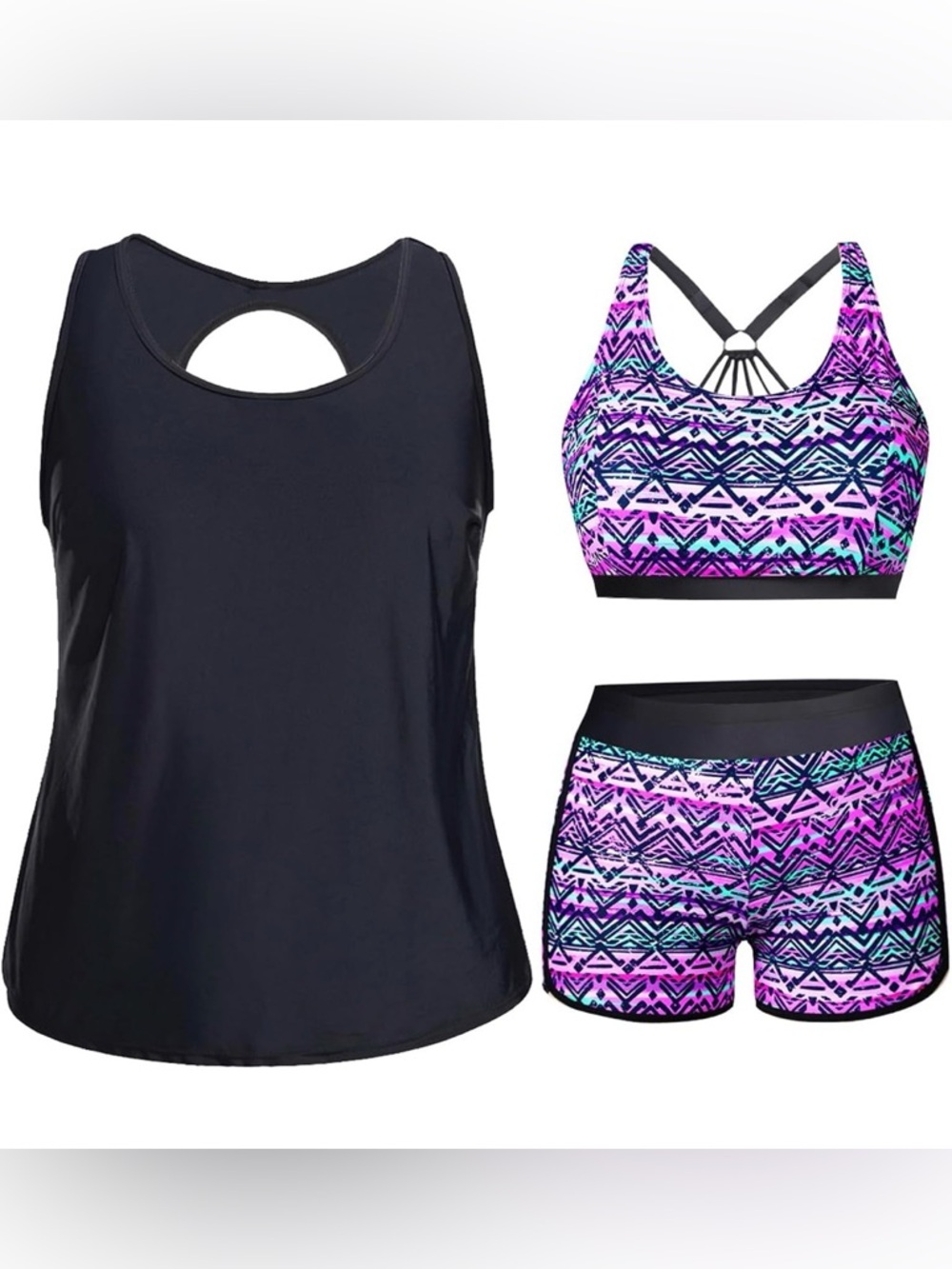 Holipick Women 3 Piece Tankini Swimsuits Athletic Bathing Suits with Shorts